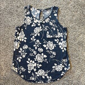 Papermoon Floral Tank Top - Dark Blue and White